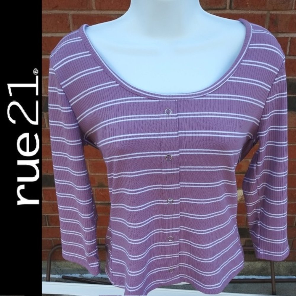 Rue21 Shirt Top with Decorative Buttons Boat Neck